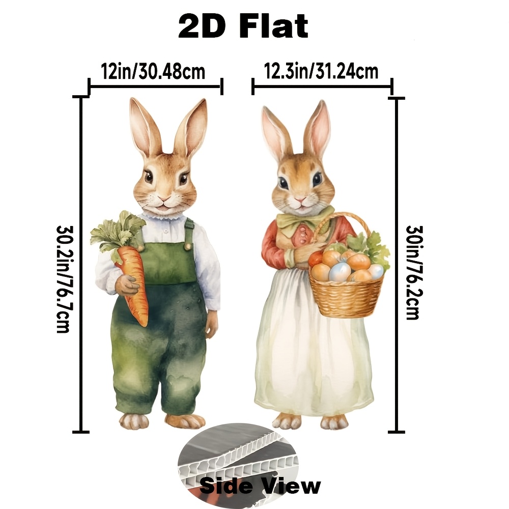 Image of 2d Flat - 【2d Flat】 2d Flat - [2d Flat] 2d Flat Easter Bunny Courtyard Decoration 2 Large Cute Bunny Easter Decoration Signs Outdoor Courtyard Lawn Garden Decoration Without Electricity, 2d Flat