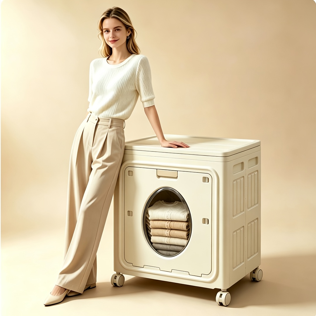TEMU A 44 Gallon Large Foldable Flip Storage Box For Storing Towels, Clothes, And Blankets. A Household Foldable Storage Box With 4 Casters And 2