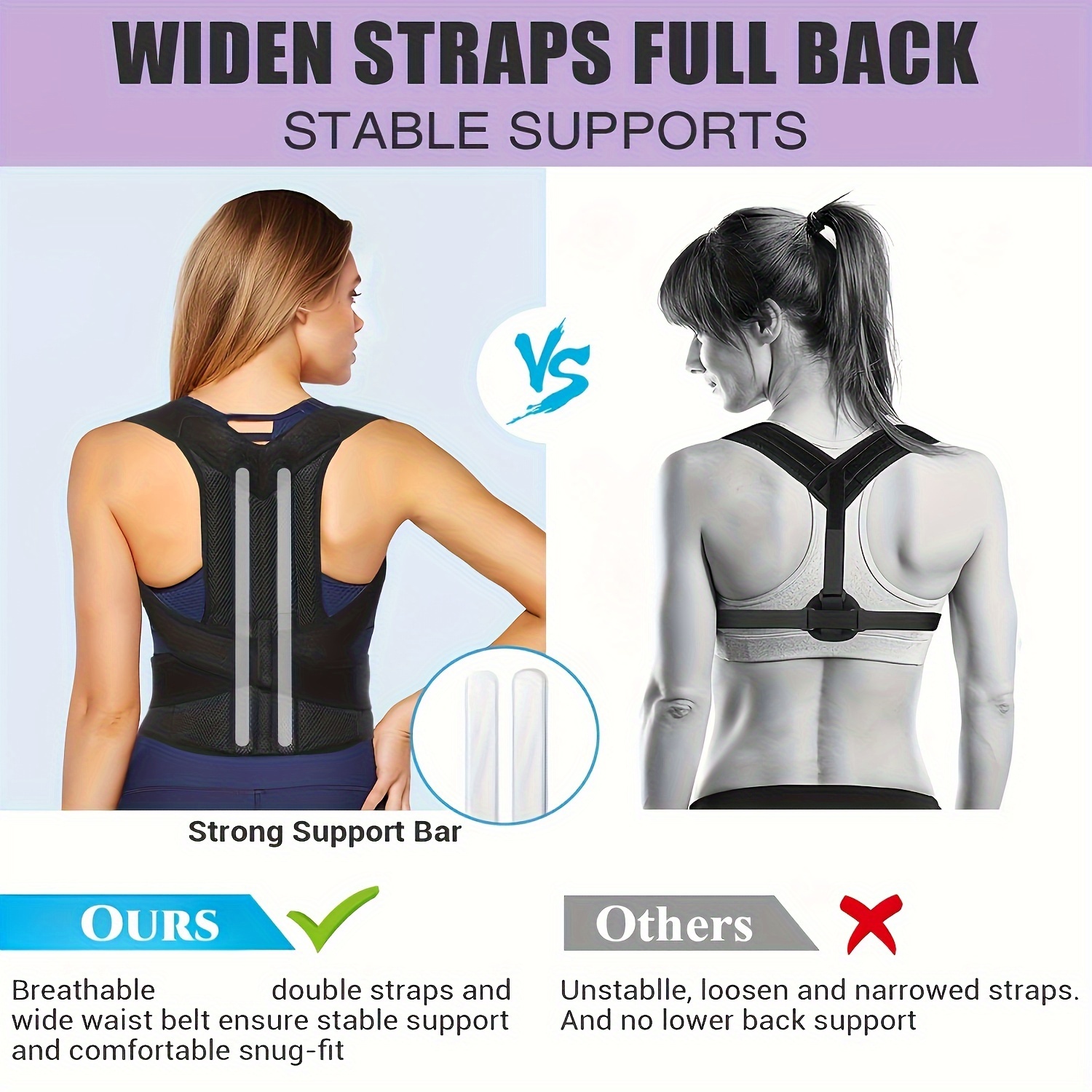Support dorsal réglable en caoutchouc synthétique avec fermeture à crochet et boucle pour hommes et femmes - Soutien lombaire pour les troubles du coccyx et amélioration de la posture, idéal pour la course à pied - Support du haut et du bas du dos lavable à la main détails 5