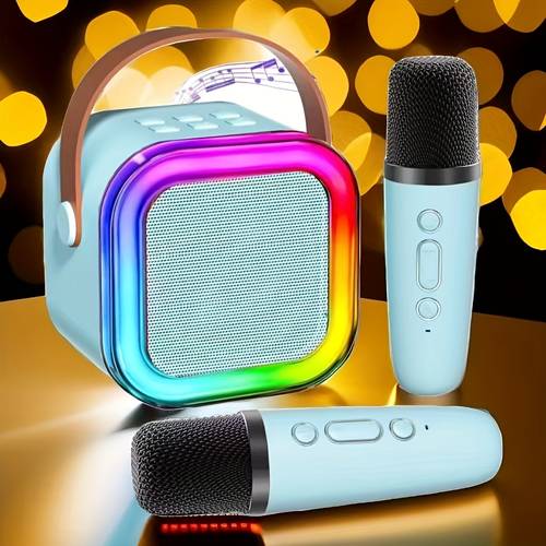 K12 Portable Speaker with 2 Wireless Microphones, Full of Categories, Birthday Party K- Tool, with LED Colorful Lighting, High-Looking Gift, Good , And Vacation Must-Have, Music Player Outdoor Picnic Listening to Music Equipment, Including Wireless, IF Card, AVX, Headphone Monitoring Multiple .