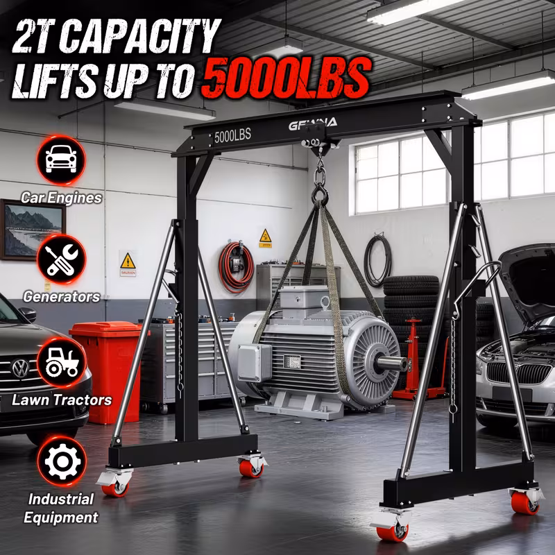 crane 5000lbs steel construction adjustable height 8 53 12 47ft with 360 locking wheels portable shop hoist for auto repair Product details 1