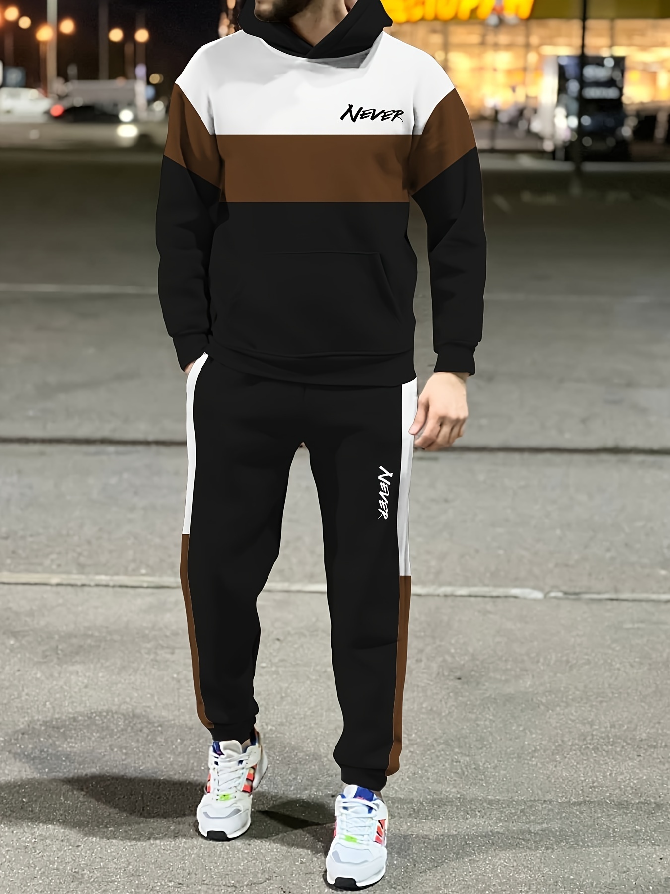 *'s Inspirational Slogan Tracksuit 2pcs Hoodie Joggers Set, Polyester,  Casual Sportswear for Running Fall