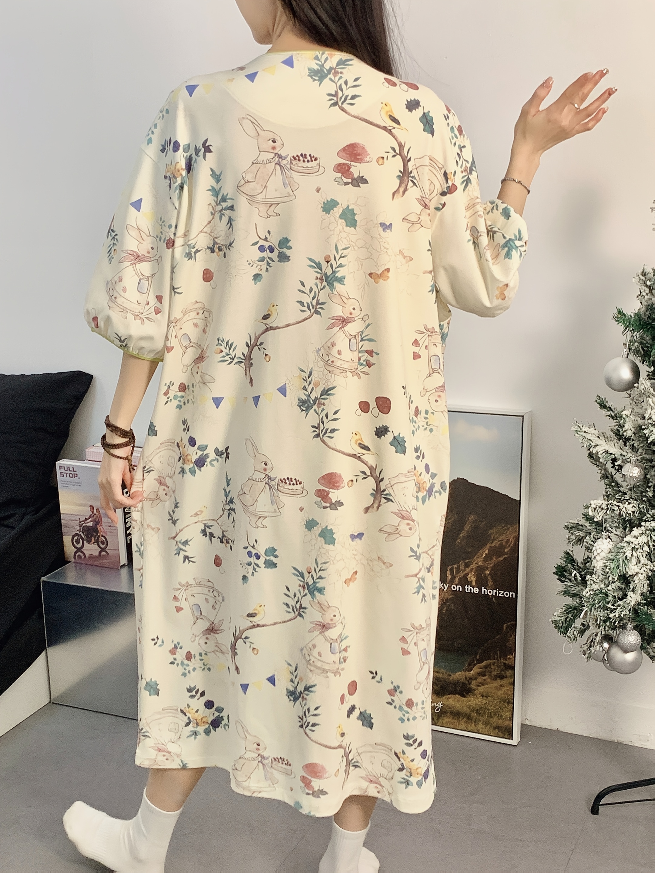 womens print short sleeve nightgown soft - Temu Saudi Arabia
