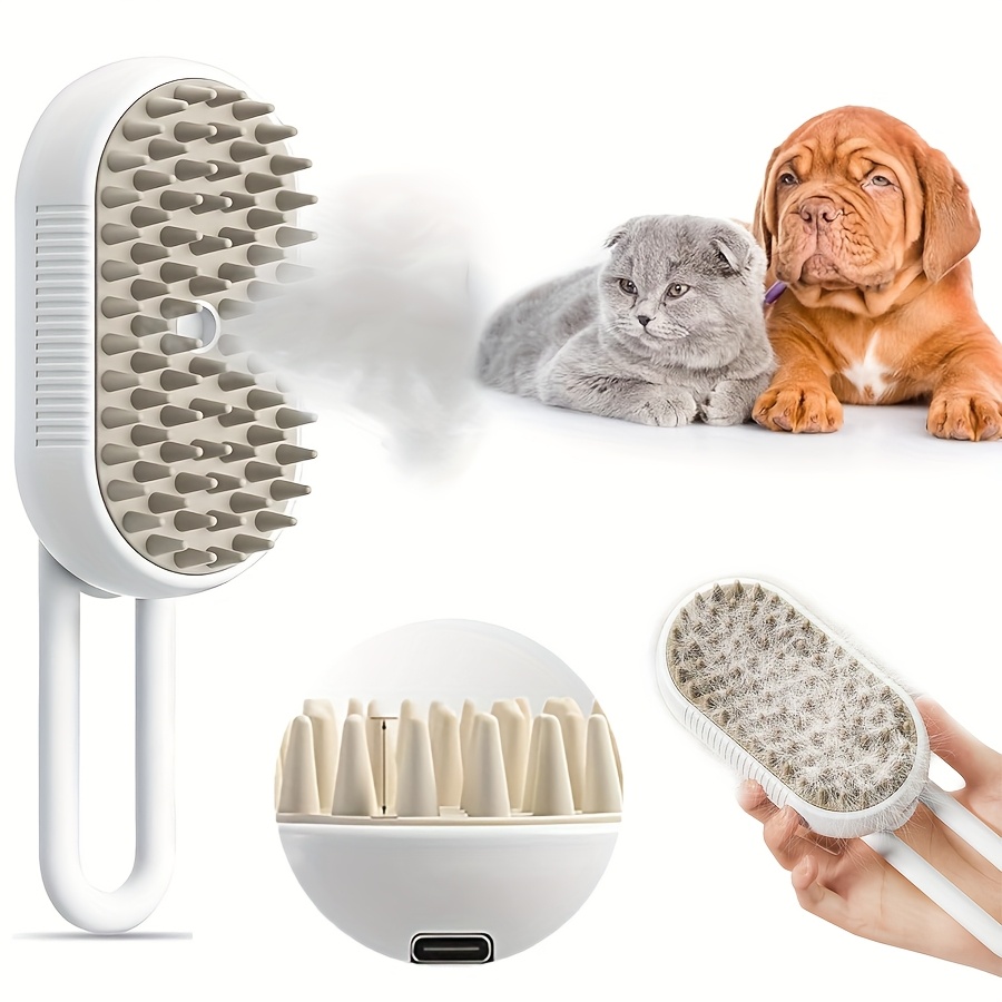   3 in 1 rechargeable cat steam brush self cleaning comb suitable for cats bristles steaming technology for   hair removal shedding grooming for use  