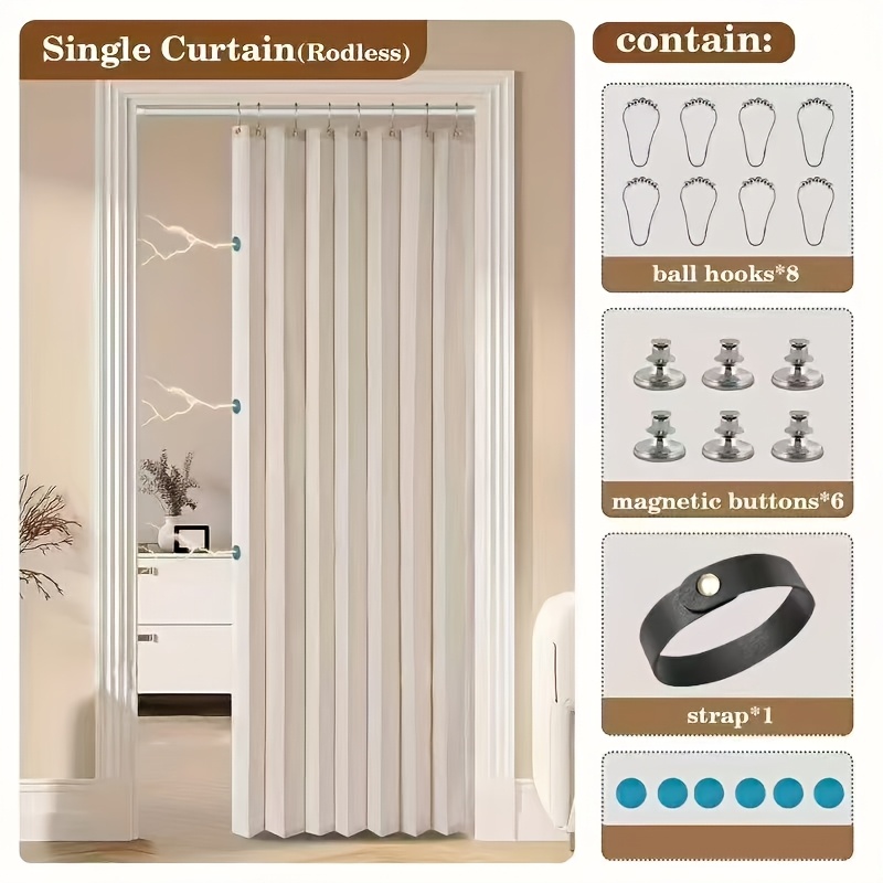 Image of 2d Door Curtain, 1pc Of Modern Magnetic Door Curtain, Suitable For To Keep Heat Out, Hand Washable, No Lining Design, Suitable For Privacy And Style Of Any Room, Fashionable Shower Curtain With Top.