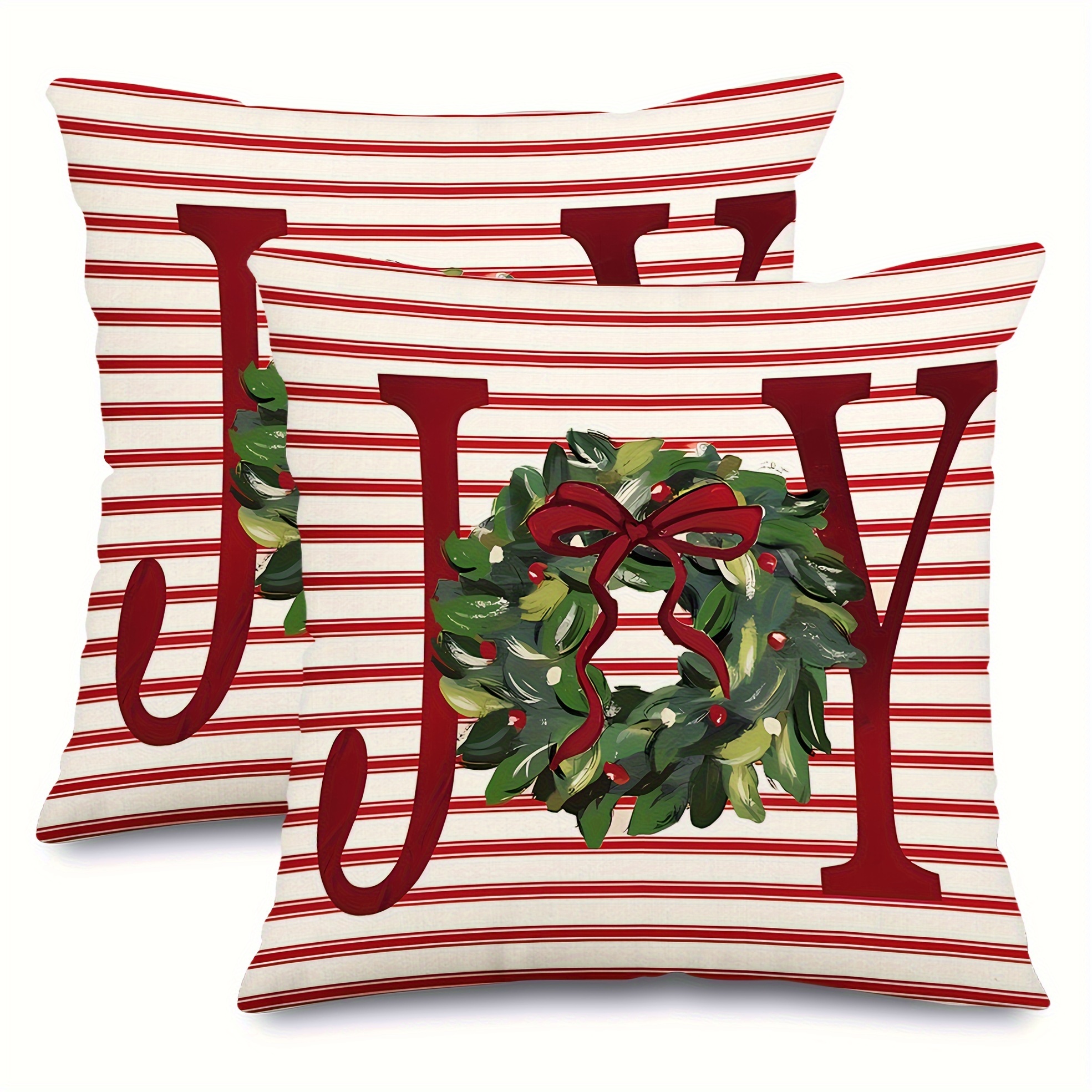 

2pcs, Christmas Pillow Covers, Joy Christmas Decorations Indoor Pillows Decorative Throw Pillow Cases, Wreath Cushion Covers For Couch Only Pillowcases 16x16/18x18/20x20