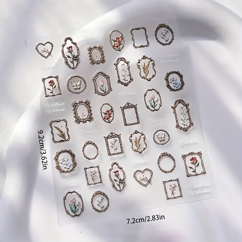1pc Y2k Style 5d Nail Stickers - Floral & Photo , Self-adhesive Hypoallergenic Plastic Nail Art Decorations With Semi-glossy Finish, Geometric Patterns For Diy (single Use)