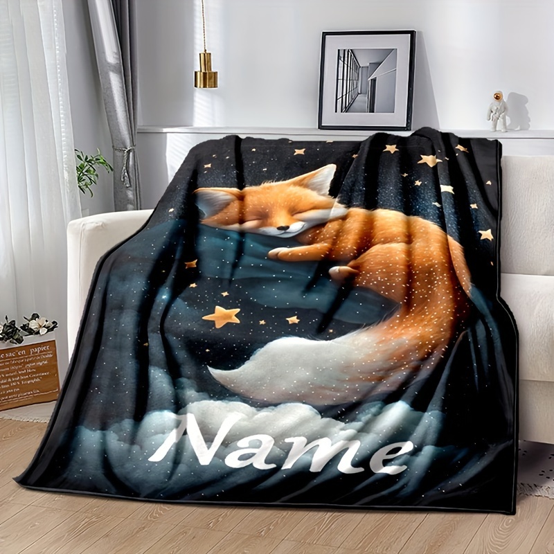 

Customizable Fox Sleeping Blanket - Flannel, Couch, Bed, Travel, Camping | Personalized Gift For , Blanket For Bed, Office, Chair,