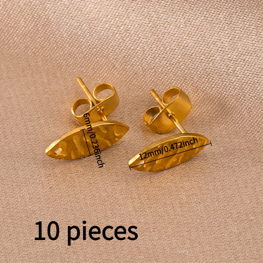 TEMU 10 Pendientes de oreja con forma de oliva, elegantes, en acero inoxidable con relieve y orificios para colgar colgantes, ideales para a la