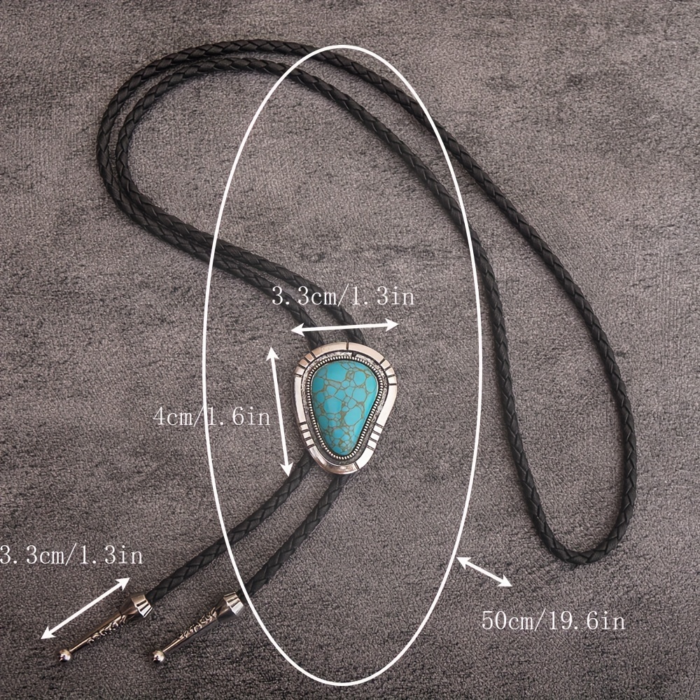 Western Style Bolo Tie Necklace with Turquoise Stone, Adjustable Length
