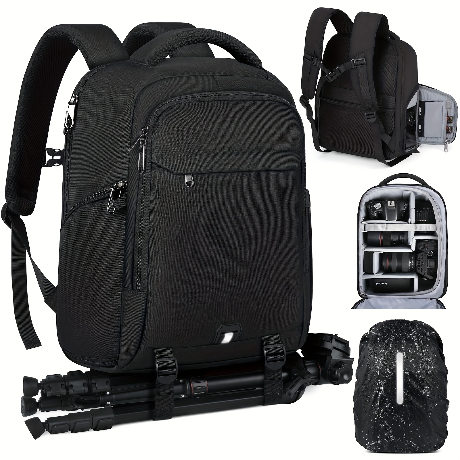 Backpack Large Camera Bag With 14-inch Laptop Compartment Lightweight Camera Backpack Dslr Slr Camera Bag For , , , Black