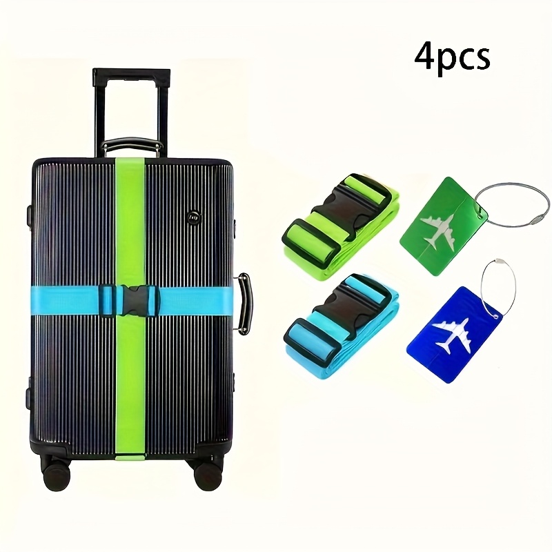 E-shop 4 Stück Gepäckgurte, Reisegurte, Reiseset mit Metallgepäckanhängern, Reiseessentials, lässiger -Style, schwarz/blau/grün, Nylon, geeignet für