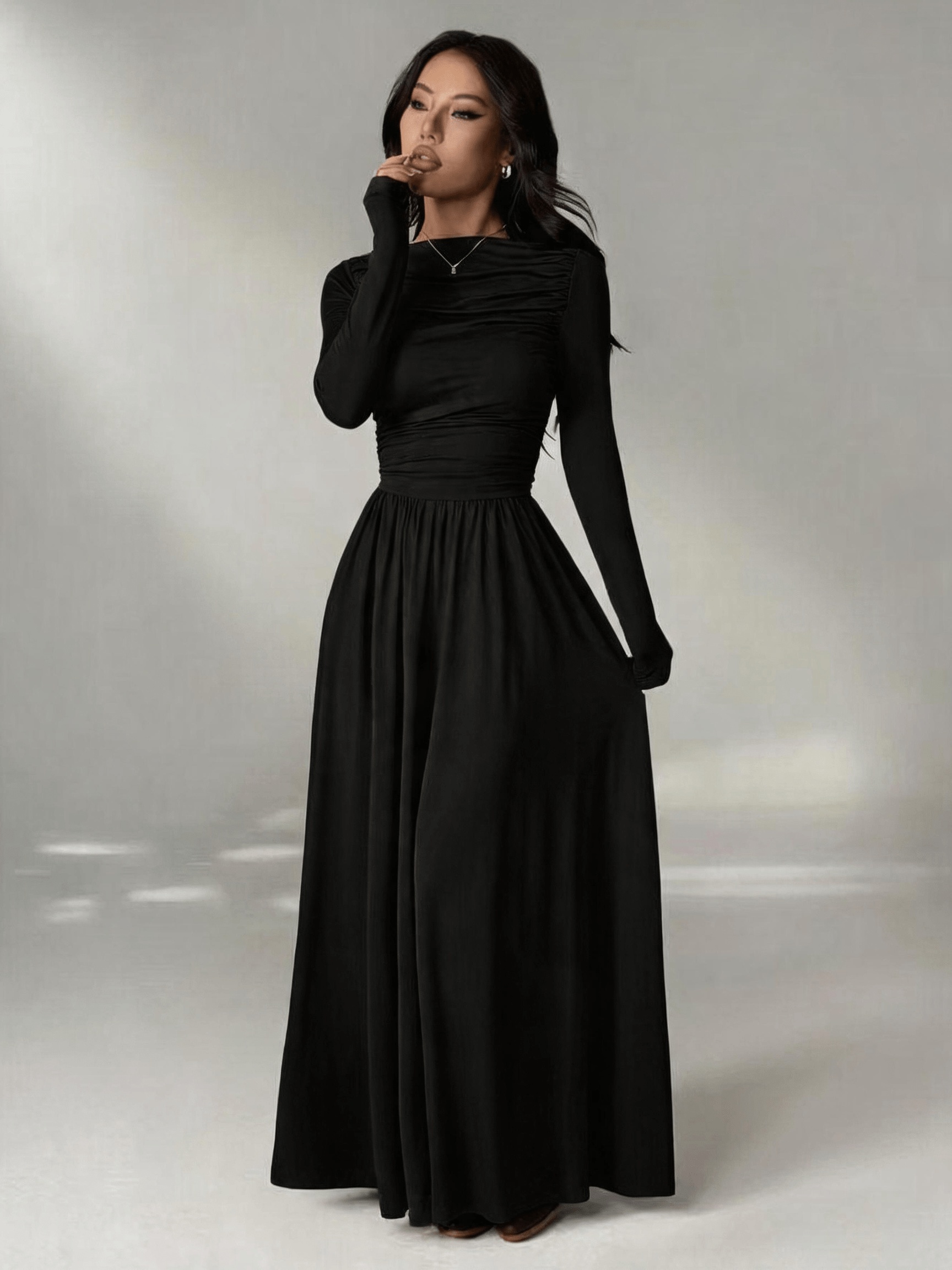 solid long sleeve dress korean style women