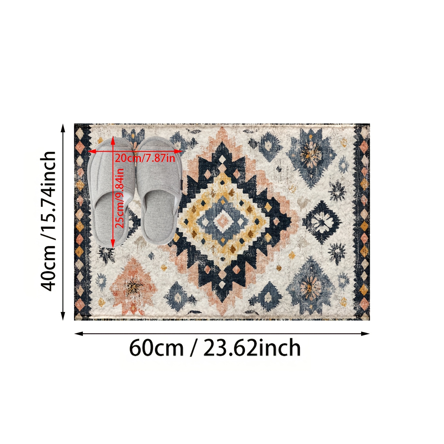 TEMU [1pc Moroccan Pattern Non-slip Bath Mat] 1pc Bohemian Vintage Moroccan Pattern Plush Non-slip Bath Mat, Machine Washable Absorbent Knitted