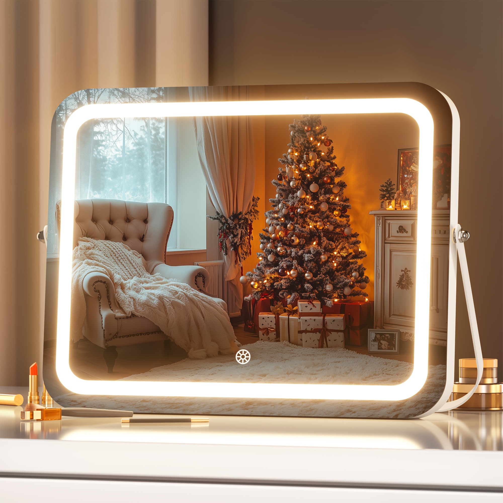 

Hasipu Vanity Mirror With Lights, 14" X 11" Led Makeup Mirror, 3 Light, Smart Dimmable, 360°