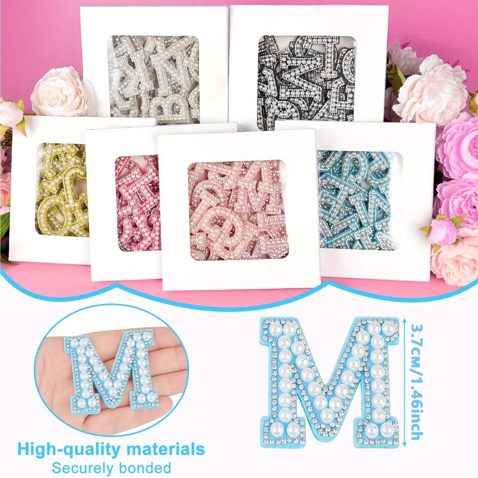 Image of Set Of 26 A-z Patches Featuring A With Rhinestones, Sparkling Embroidered Letters Are Perfect For Clothing, Bags, Hats, And Phone Cases