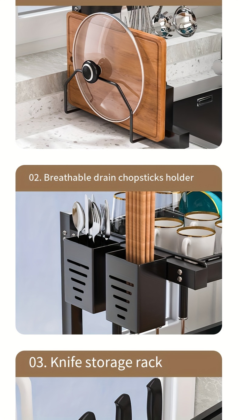 stainless steel over sink dish rack multi functional kitchen organizer with utensil holder drying rack knife slot and drainer for plate cup cutlery storage no food contact details 0