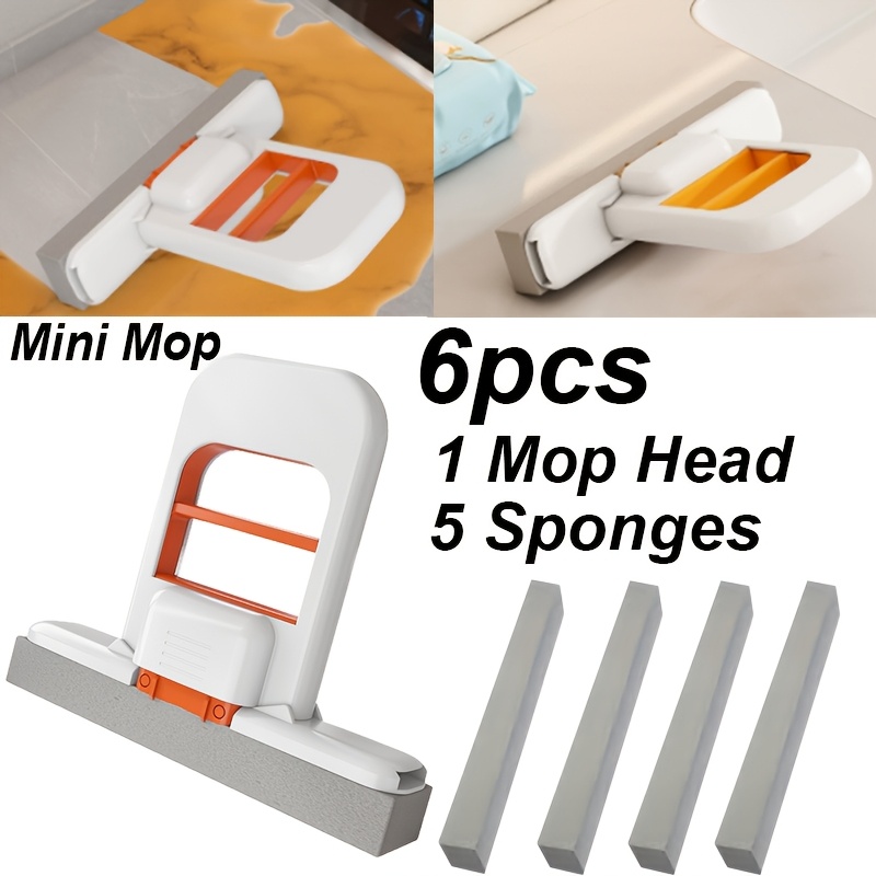 E-shop Ein Set aus 6 Teilen, 1 Mopp + 5 Ersatz-Schwammköpfe, Mini-Mopp, geeignet für Nass- und Trockenbenutzung, geeignet für Küche, Wohnzimmer,