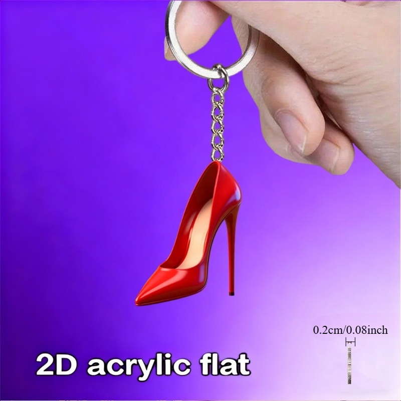 TEMU 2d Flat, 1pc Exquisitely Designed Acrylic Keychain, Red High Heel Pattern Keyring, Suitable For Holiday And Occasion Gifting, Car Decoration