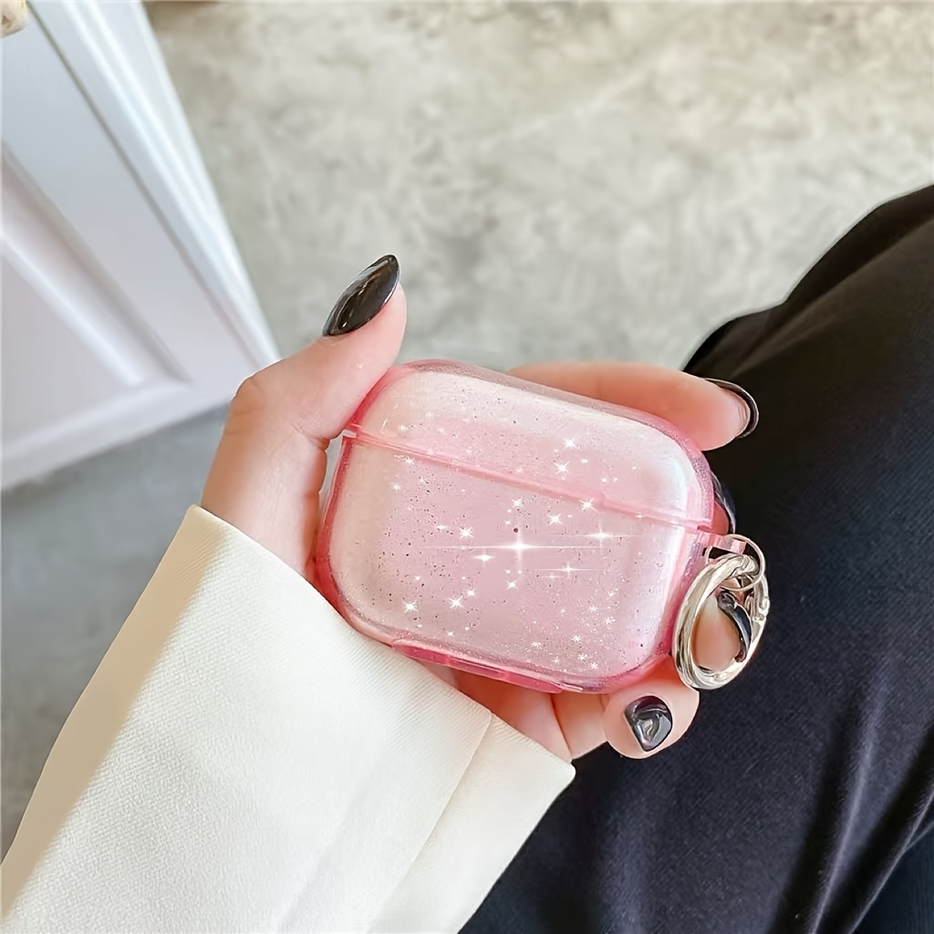 Pink Glitter Transparent Anti-Fall Case for Pro Earbuds, and Wireless  Bluetooth Headphones Compatible with Airdpods 3,4,2