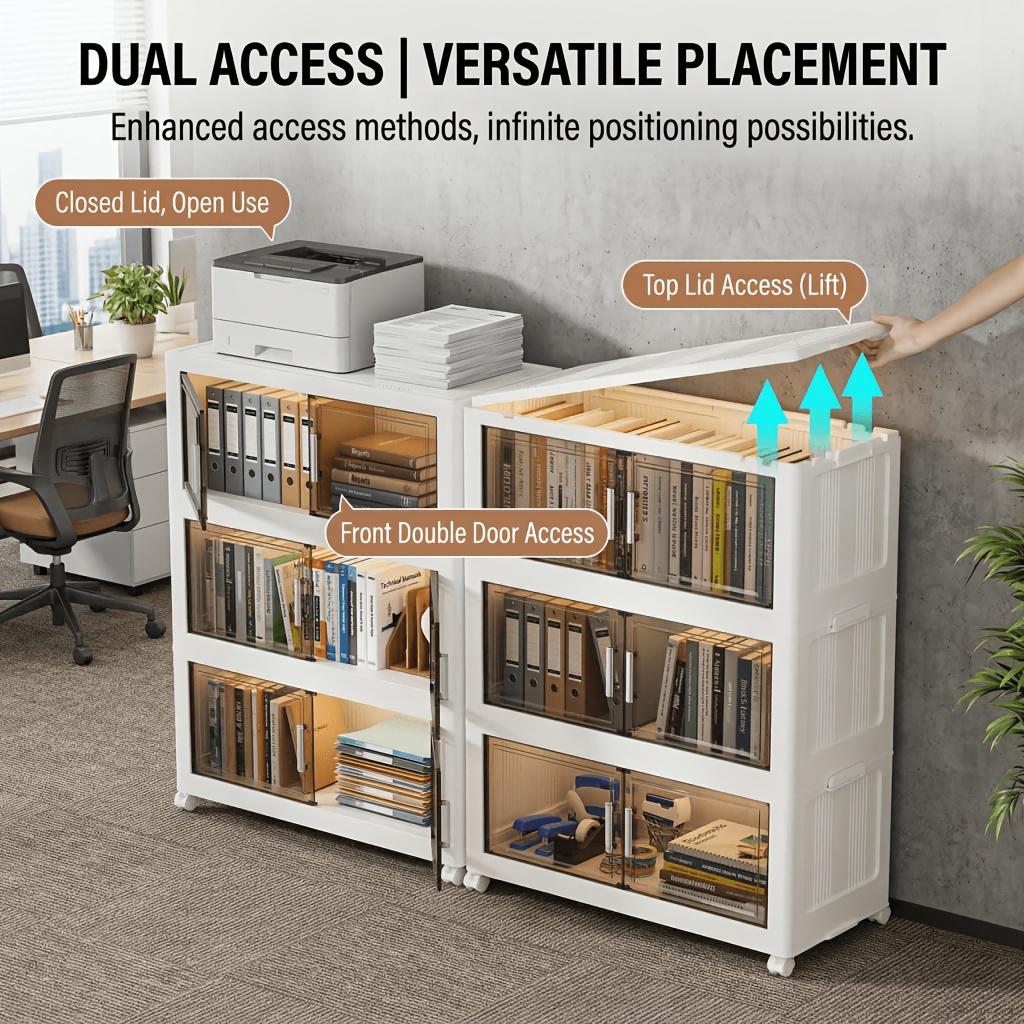 Extra Large Foldable Office Storage Cabinet with Lids & Wheels