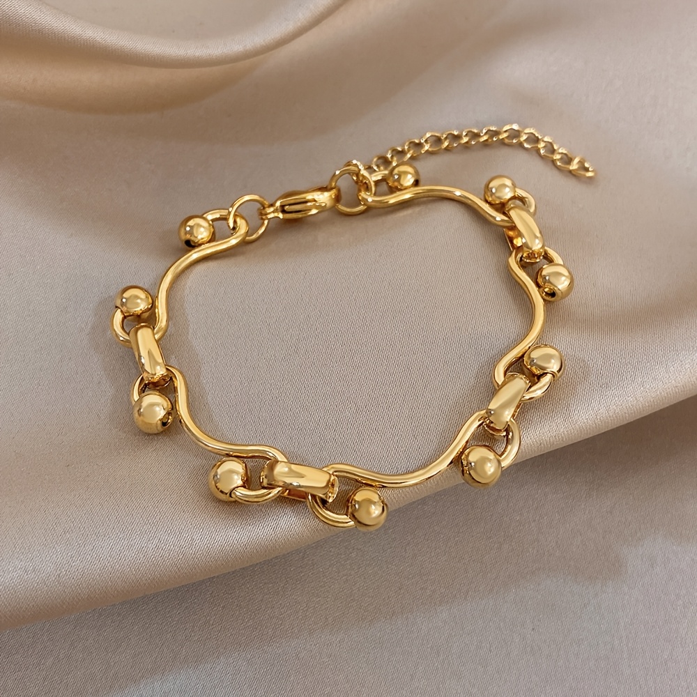 2pc Golden Cuff & Zirconia Inlaid Bracelet Set, Elegant Gift