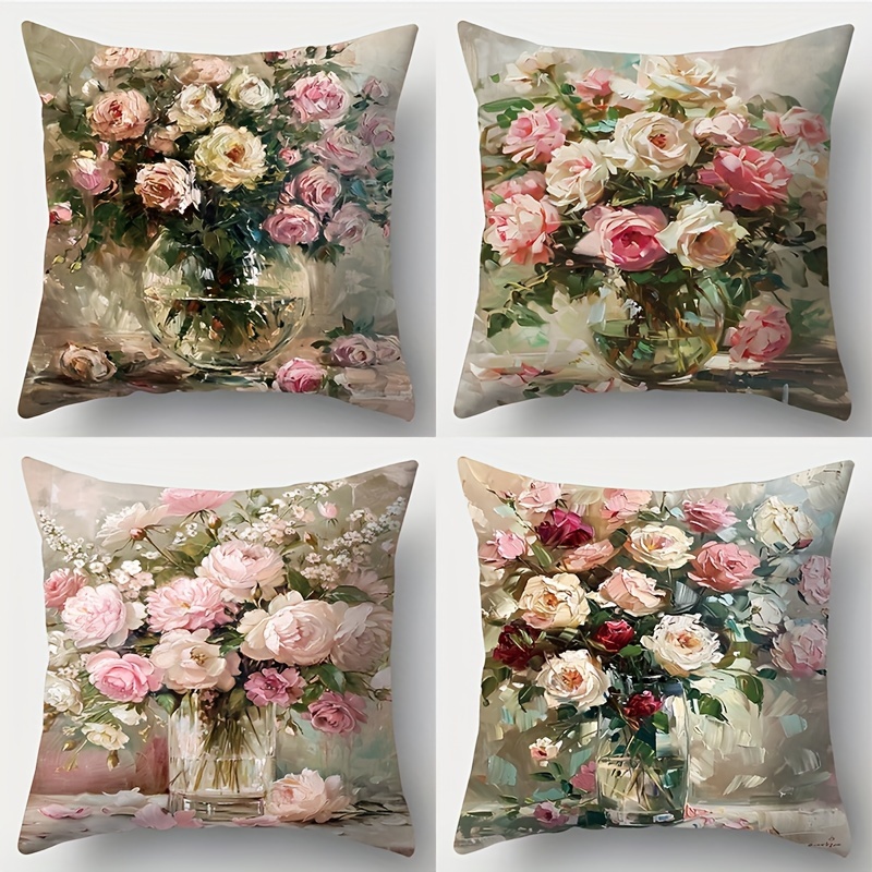 

4pcs Set Printed , 17.72" - & - Polyester, Zip For Sofa And Bedroom Decor