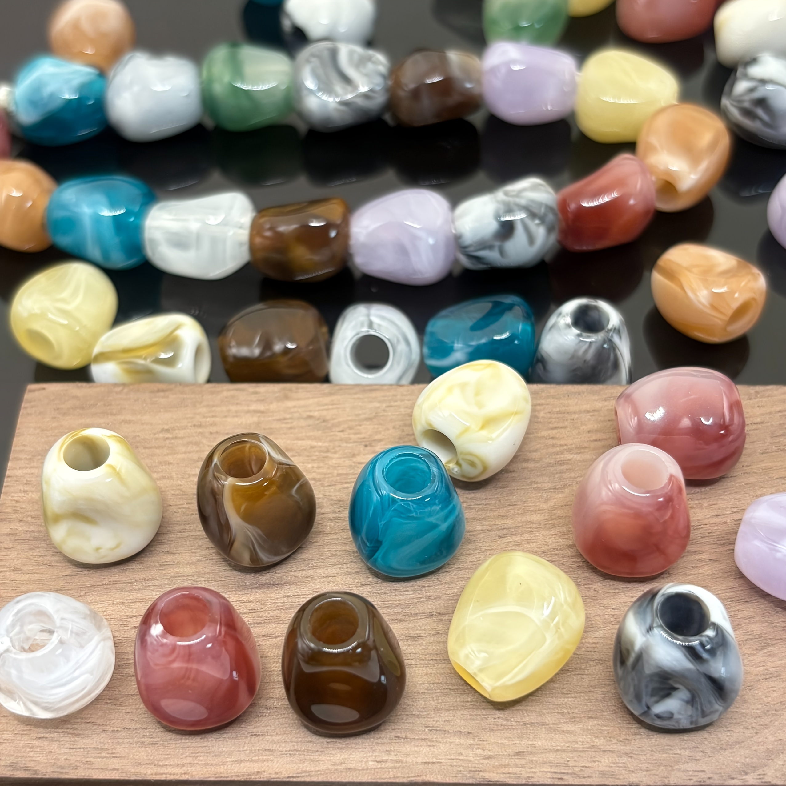 TEMU 23pcs 13.5mm X 10mm Irregular Colored Gradient Acrylic Large Hole Imitation Stone Beads, Decorative Bead Making Handmade Beading Swimwear Skirt