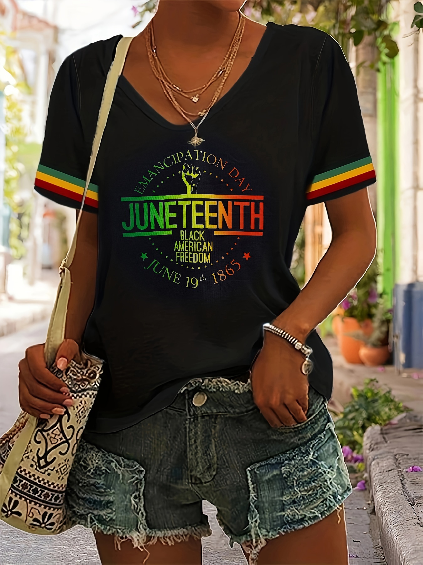 Final Sale Plus Size Juneteenth African American T-Shirt in Black