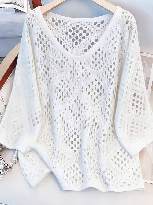 item picture plus size plus size plus size womens flower loose hollow round neck pullover long sleeve sweater