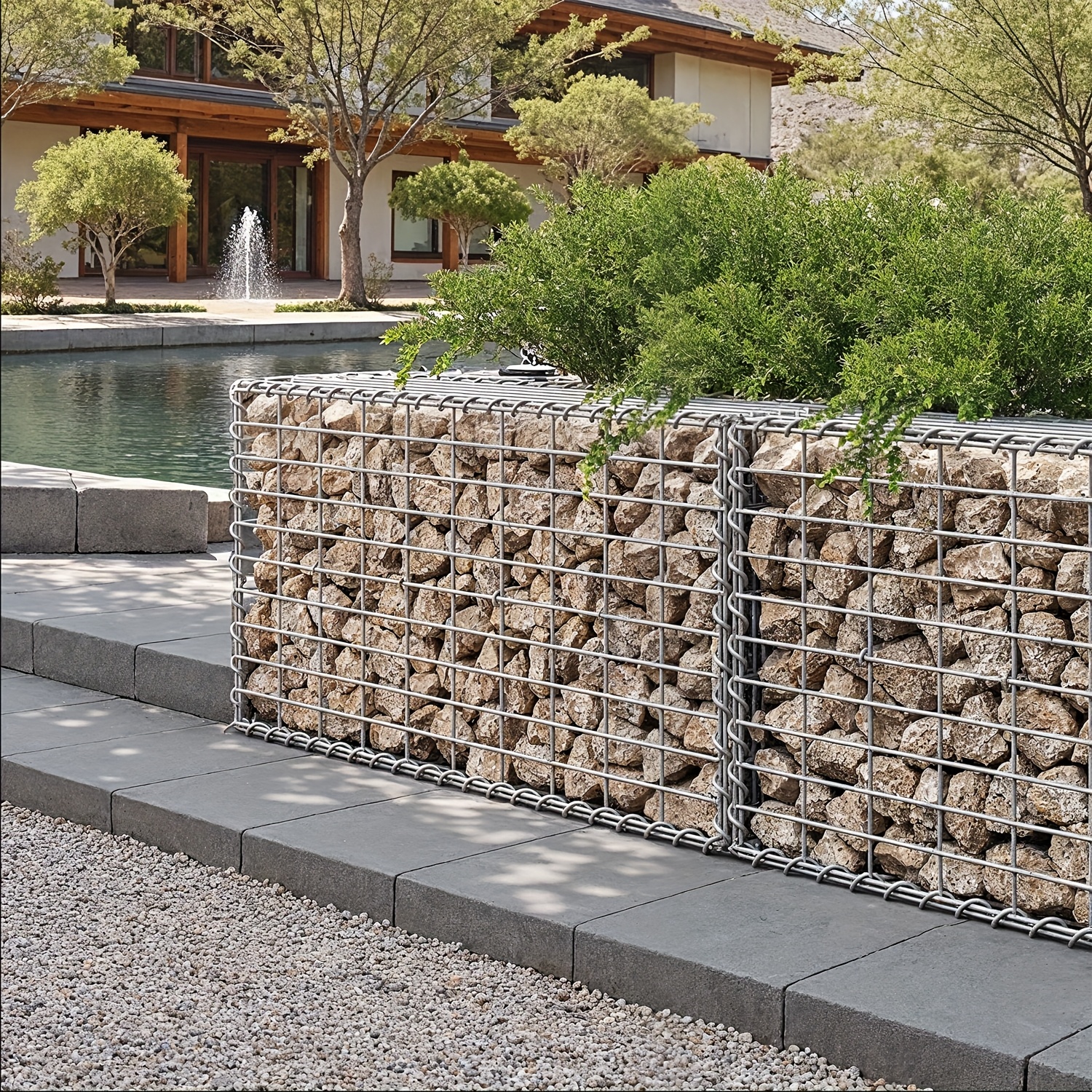 TEMU [3D] Cage en , Panier Gabion en Métal Galvanisé avec 5 X 10 cm, Cloison Murale pour Décoration de Jardin, 100 X 50 X 30 cm, Argenté