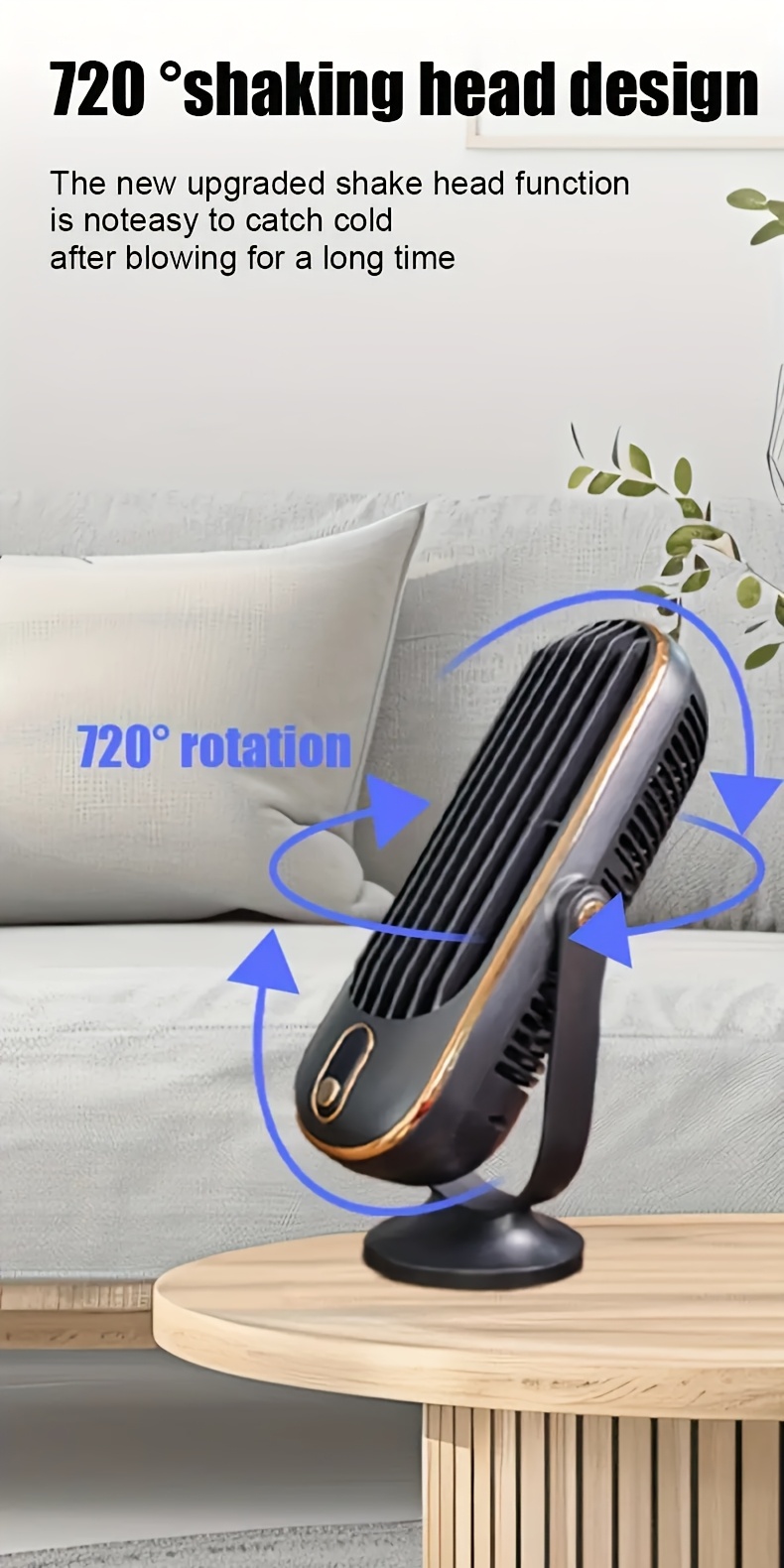 JKUOO Portable USB Desk Fan - Compact Dual-Blade Design, Powerful Airflow, 5 Speed Settings, Rechargeable Lithium Battery, Ideal for Office, Travel, Camping, RV Use, Outdoor Desk Fan | Modern Desk Fan | Durable Desk Fan
