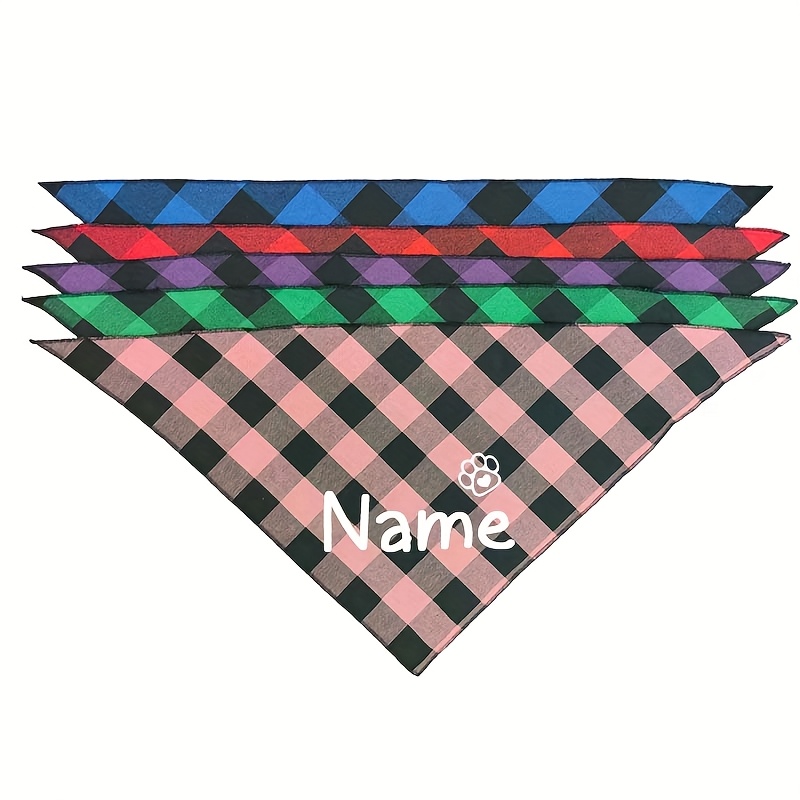 [Customized]Custom Plaid Dog Scarf Bandana Personalized Name Dog Pet Bib Collar Lovely Gift for Small Medium Large Dog Neckerchief