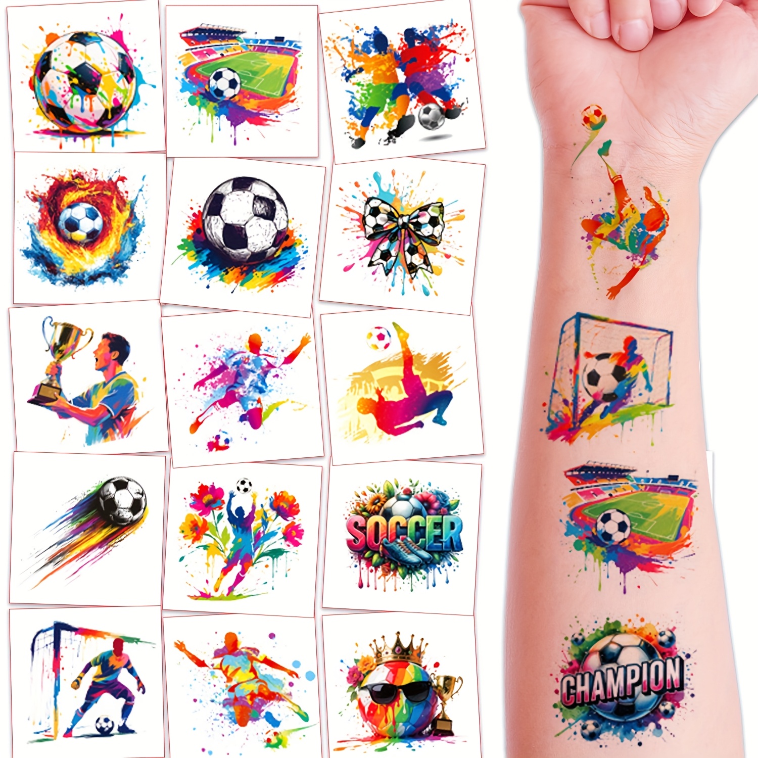 10 Blätter Fußball Temporäre Tattoos – Wasserfest, Schweißfest & Einfach Zu Entfernen, Für Partys & Sportevents