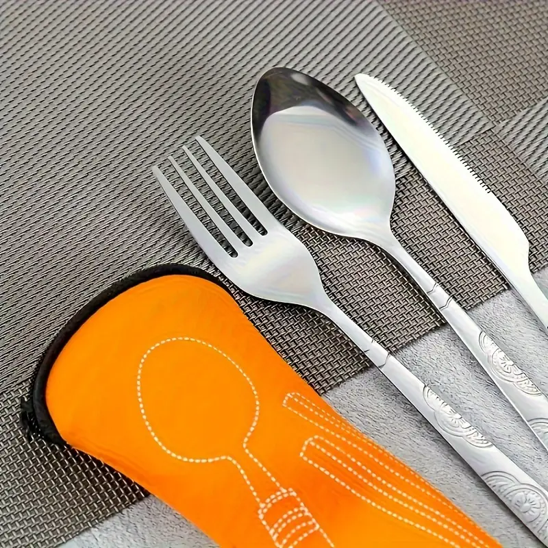 2 set stainless steel western steak knife spoon fork cloth cloth bag portable outdoor three piece set Product details 5