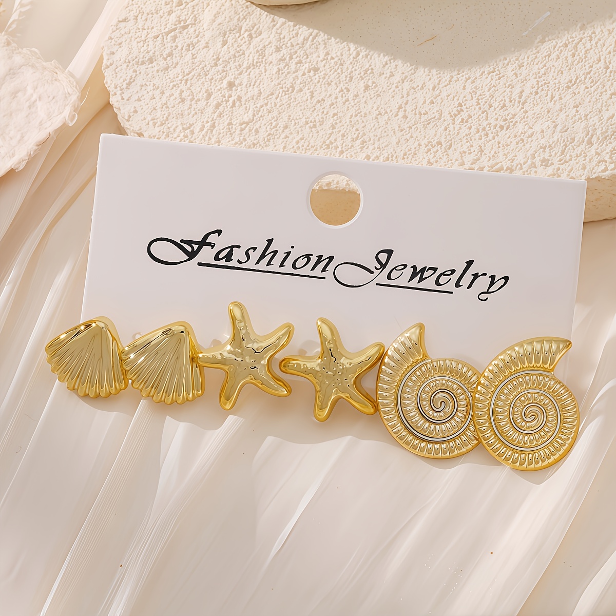 TEMU 1/3/6 de Aretes en el para Mujer | Con Conchas, y – Estilos Boho, Naturales, Románticos y Casuales – Chapado en Oro KC, Resina, Agujas de Hierro