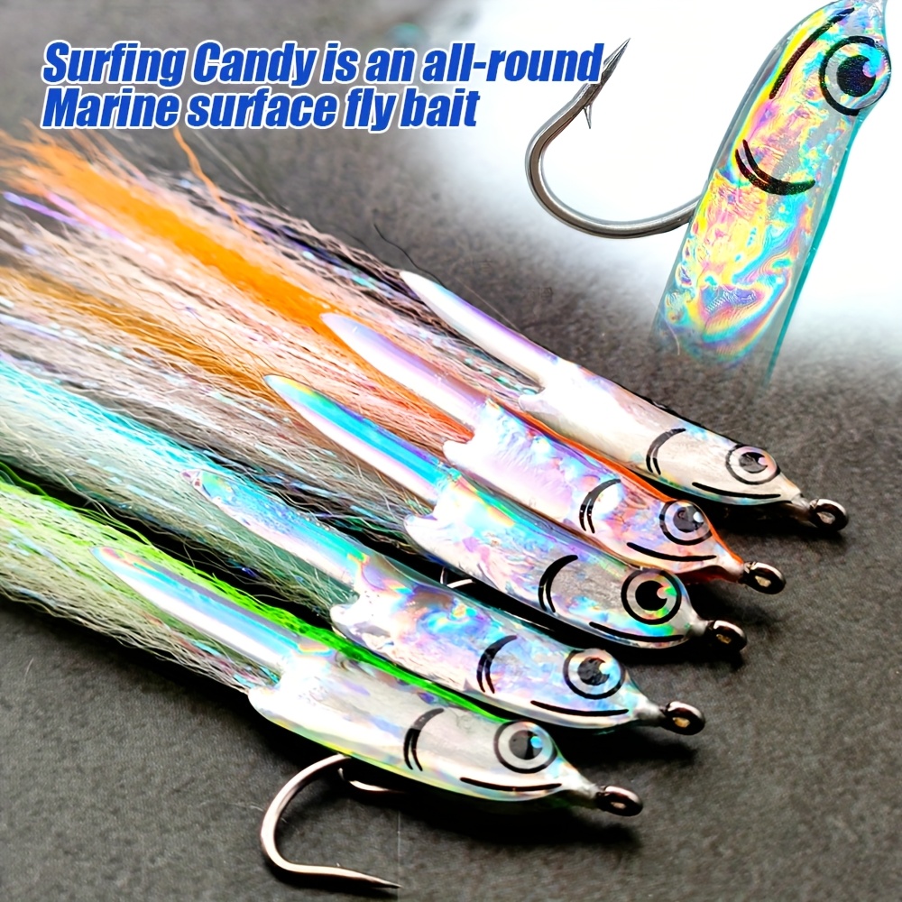 Image of 5pcs -made Surf Candies Flies With Movable Tails Suitable For Sea , Dogfish, Trout, Salmon, Perch, Surface Fly Fishing Gear Set, The Of Small Fish Scales, Increasing Catch Rate