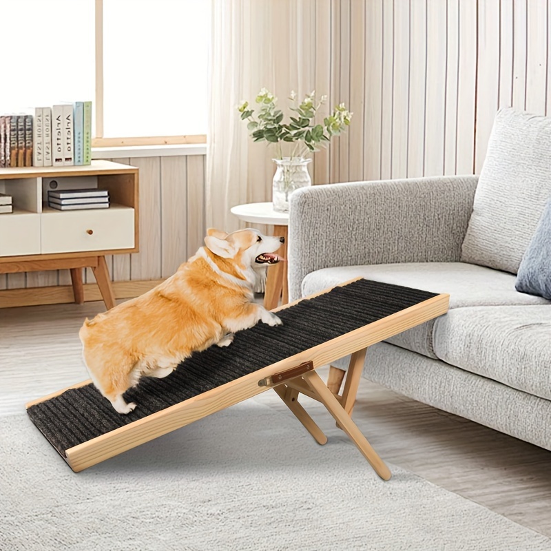 

Dog Ramp, A Stable Wooden Pet Ramp Suitable For All Small And Elderly Animals, Is 43.5 Inches Long, Adjustable In Height From 14 Inches To 26 Inches, And Foldable, Suitable For High Bed Sofas And Cars