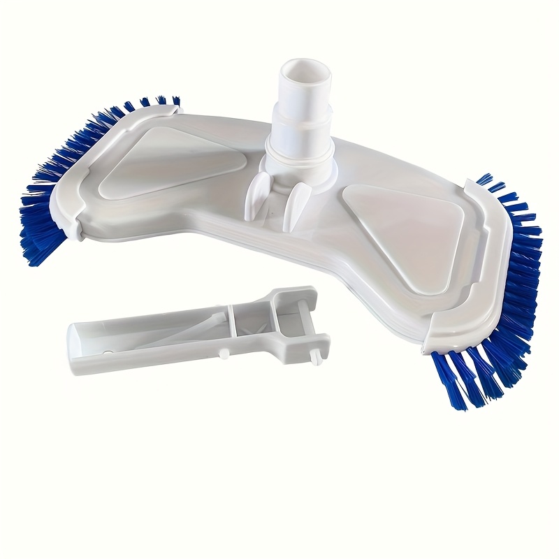 Image of 1 Pool Vacuum Head With Side & Bottom Brush & Handle, White Vacuum Head To 1-1/4" Or 1-1/2" Hose For Upper Or Interior Pool Or Hot Tub Cleaning Supplies