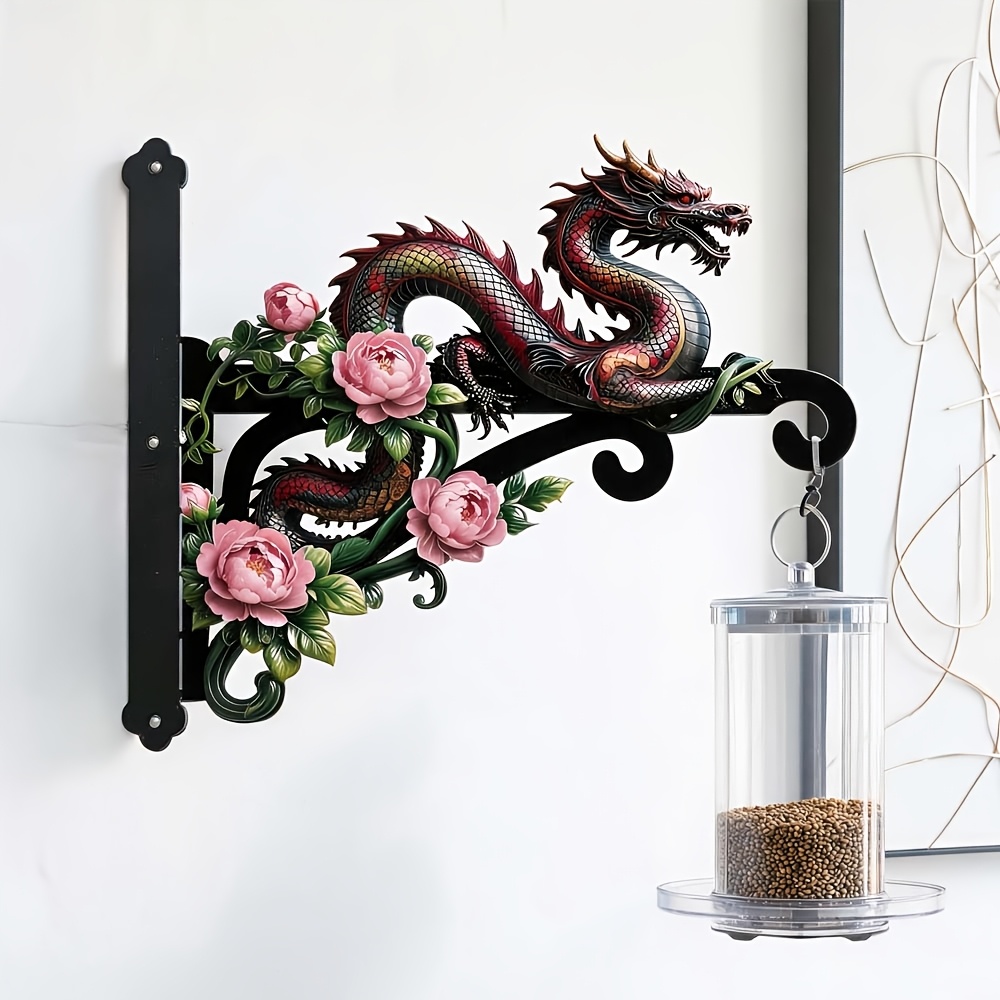 TEMU A Metal Wall-mounted Outdoor Hook Decorated With Dragon And Peony , Featuring Printing On Sides. Outdoor Diy Decorating, It Can Be Used To Hang