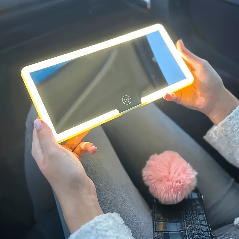 led car makeup   with sun visor double button   three color lighting usb charging fits all car models   up 4