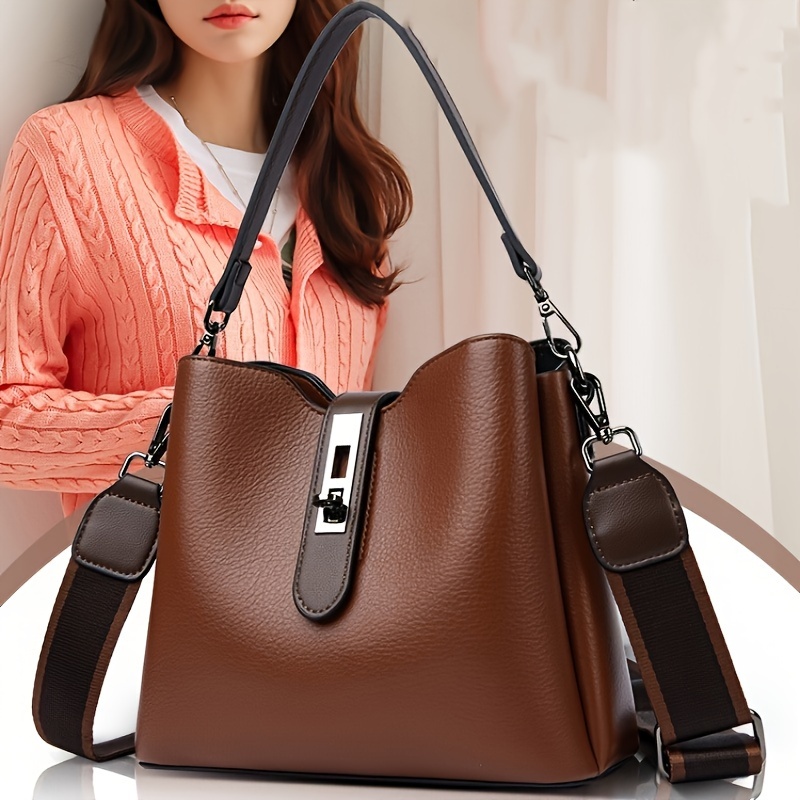 elegant womens small bucket bag classic shoulder crossbody pu leather handbag fashionable versatile purse details 0