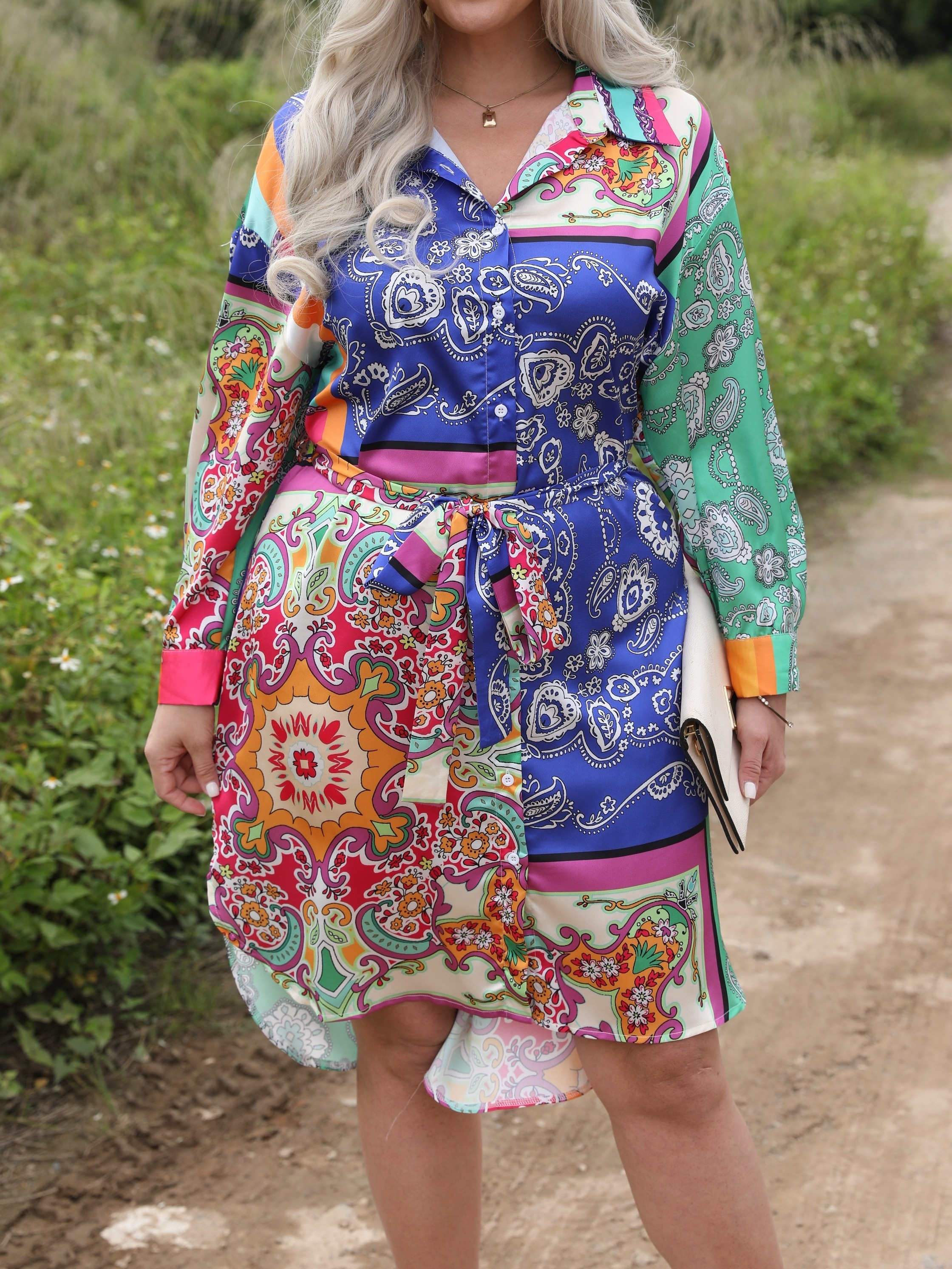 womens plus size floral print long sleeve mini dress elegant - Temu United  Arab Emirates
