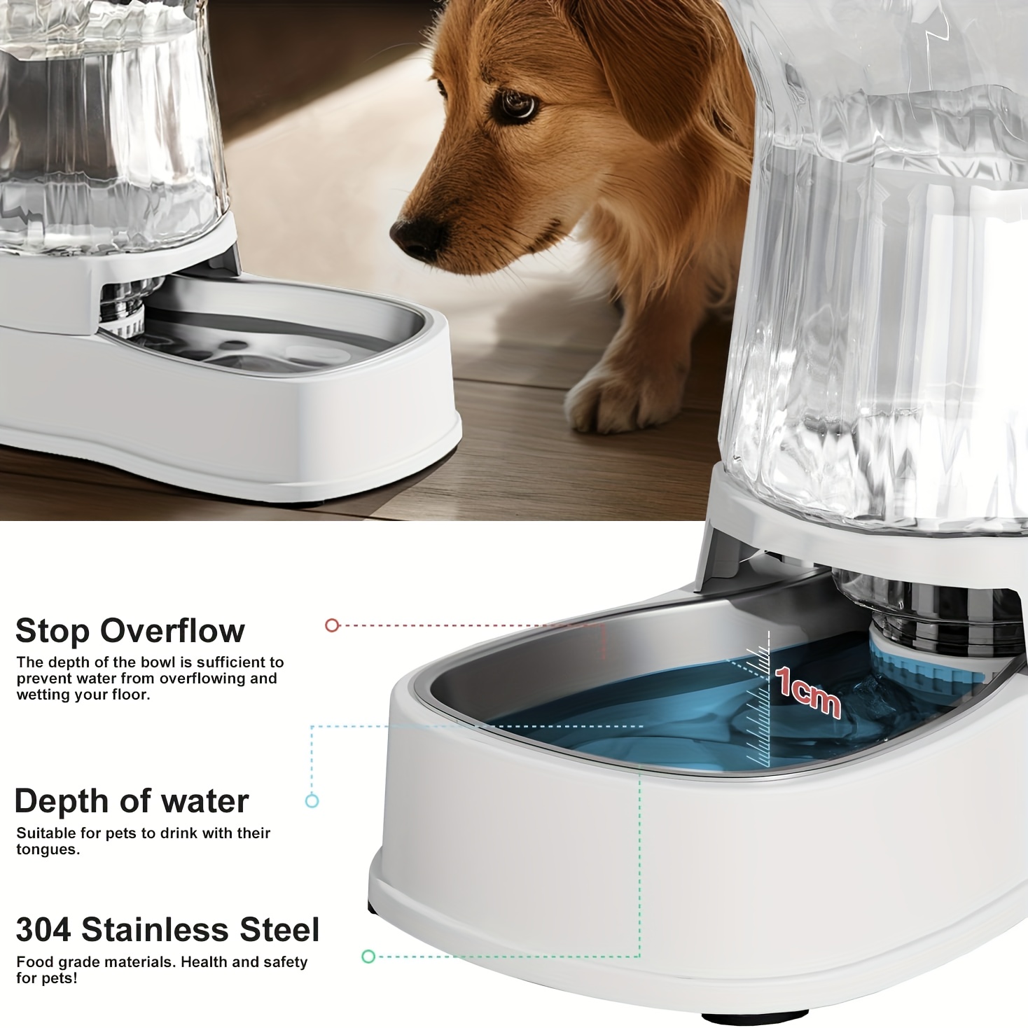 Pet Water Dispenser 3.85L Gravity Automatic Feeding, 304 Stainless Steel Bowl, Removable And Washable, Uncharged, No Battery, For Medium/ Large-Sized Dogs & Cats & Other Pets