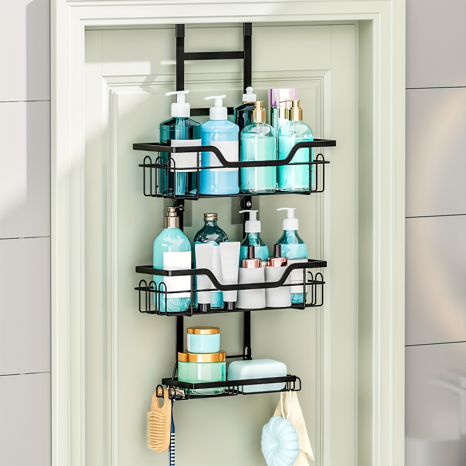 

1pc Shower Door Storage Rack, Shower Box With Hook For Bathroom Supplies, Suitable For Storing Soap, Shower Gel And Fragrance Toiletries, Storage Accessories