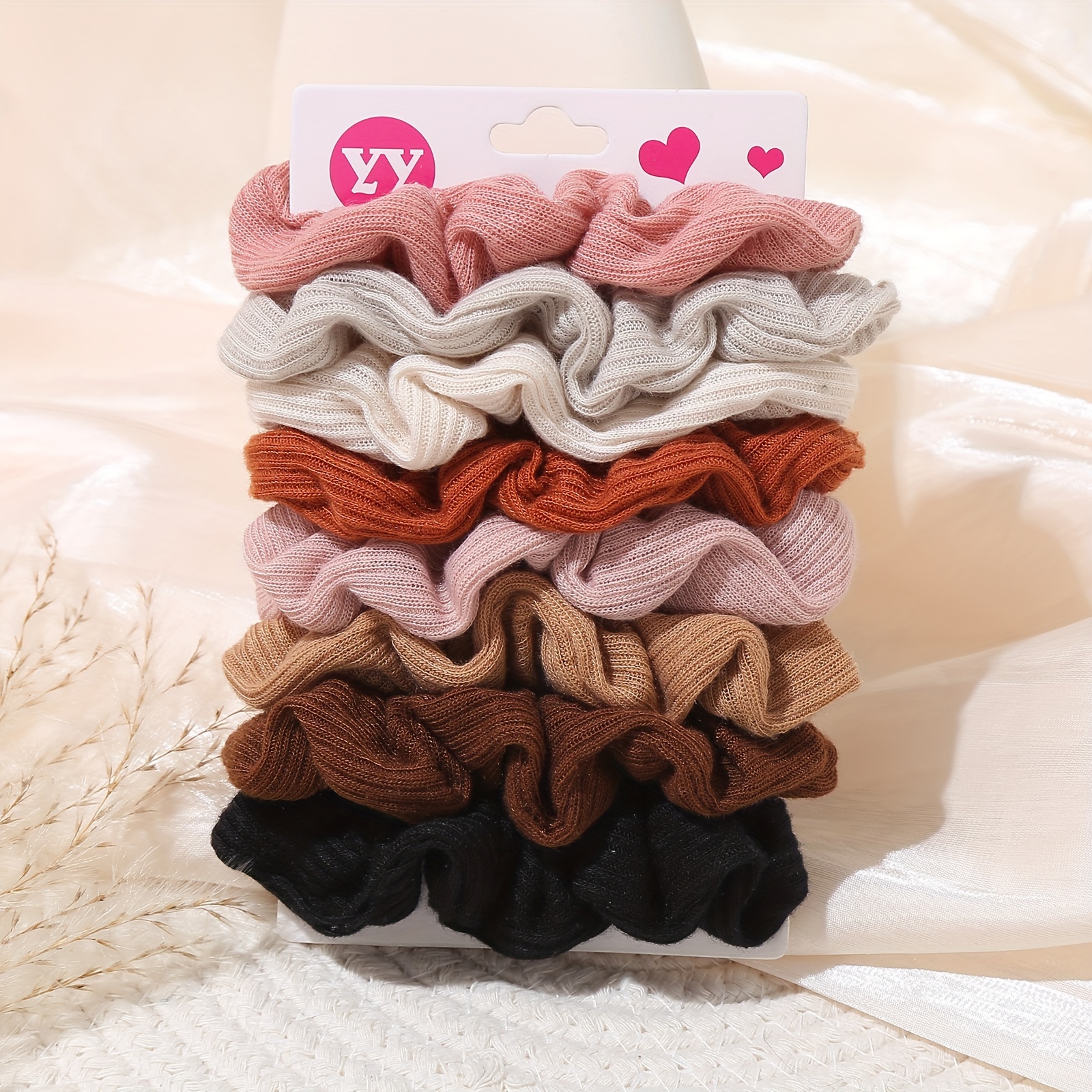 8pcs Of Brown-colored Sweet And Easy Hair Ties Made Of Soft Yarn, Featuring High Elasticity