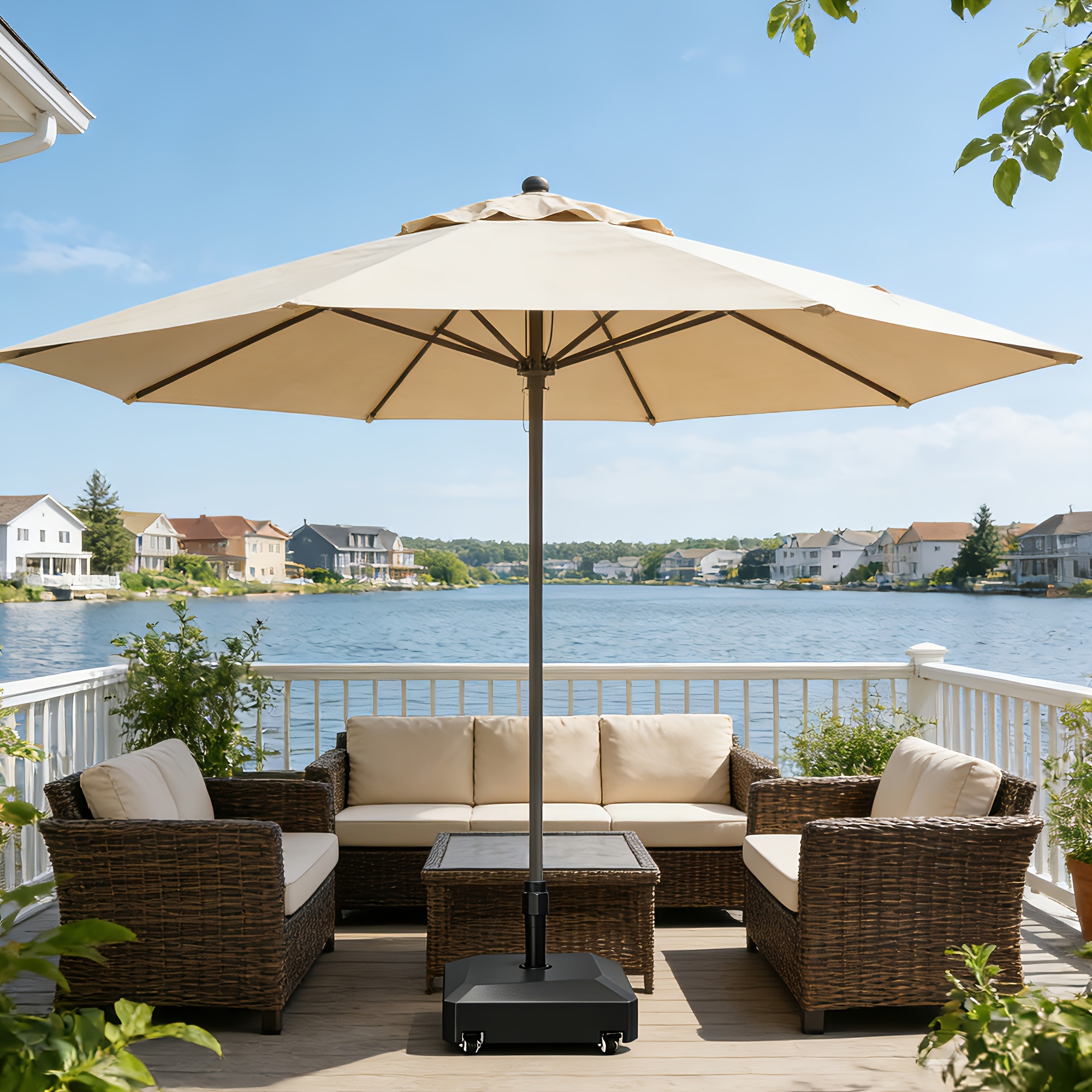 [Heavy-Duty Umbrella Base] 124lbs Heavy-Duty Mobile Umbrella Base with Wheels & Weighted Base Suitable for 1.3