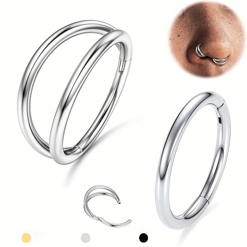 E-shop 2er-Set Mode 16G Doppel-Nasenring, Edelstahl Glänzendes Nasenpiercing Schmuck, Sexy Minimalistischer Stil, Geeignet für Tägliche Party Kleidung