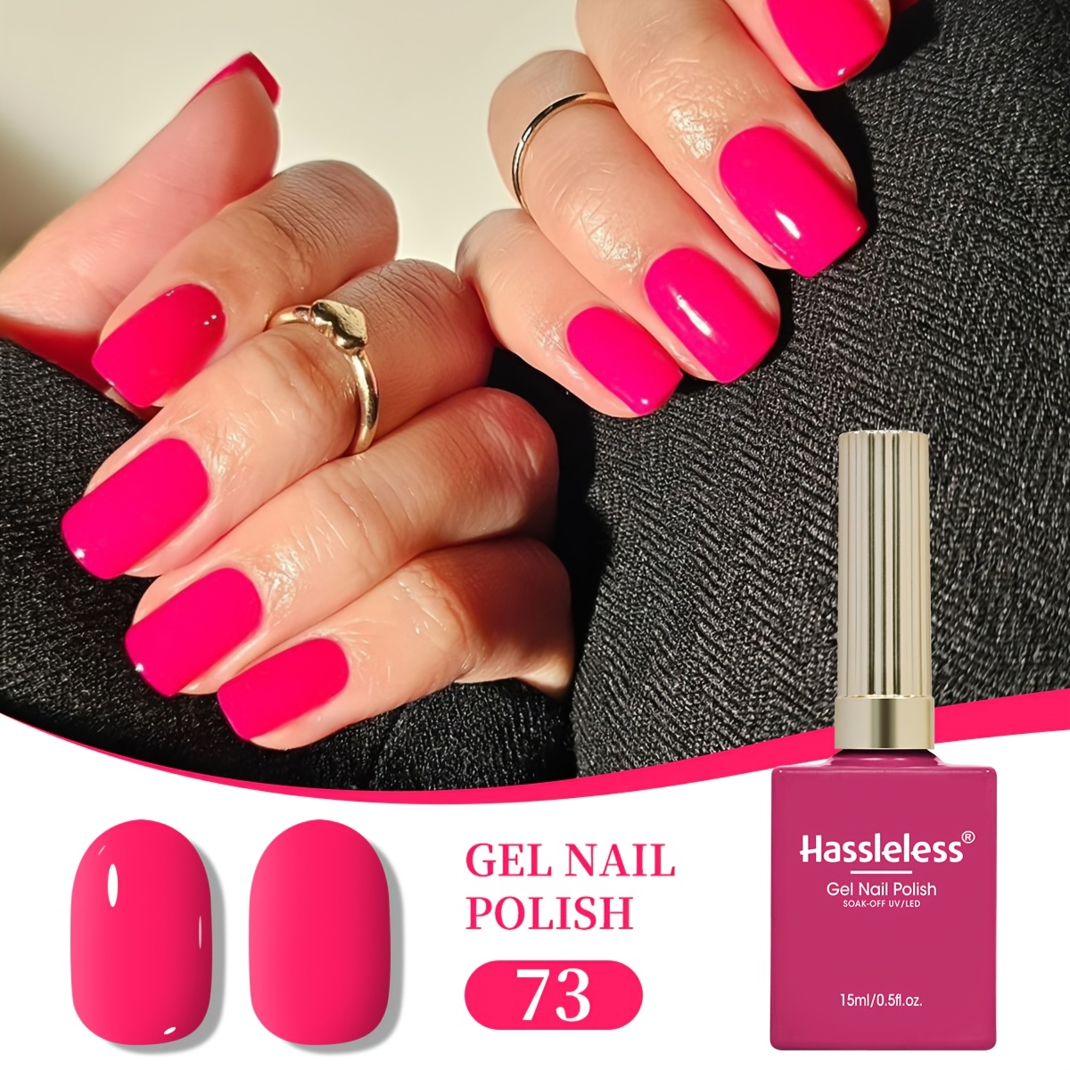 Image of 1pc Hassleless Single-pack /led Gel Polish - Removable Suitable For & Salon Use, Long-lasting Pink Series Nail Polish With Golden-cap Glass Bottle, High /led Gel For Women's (15ml)