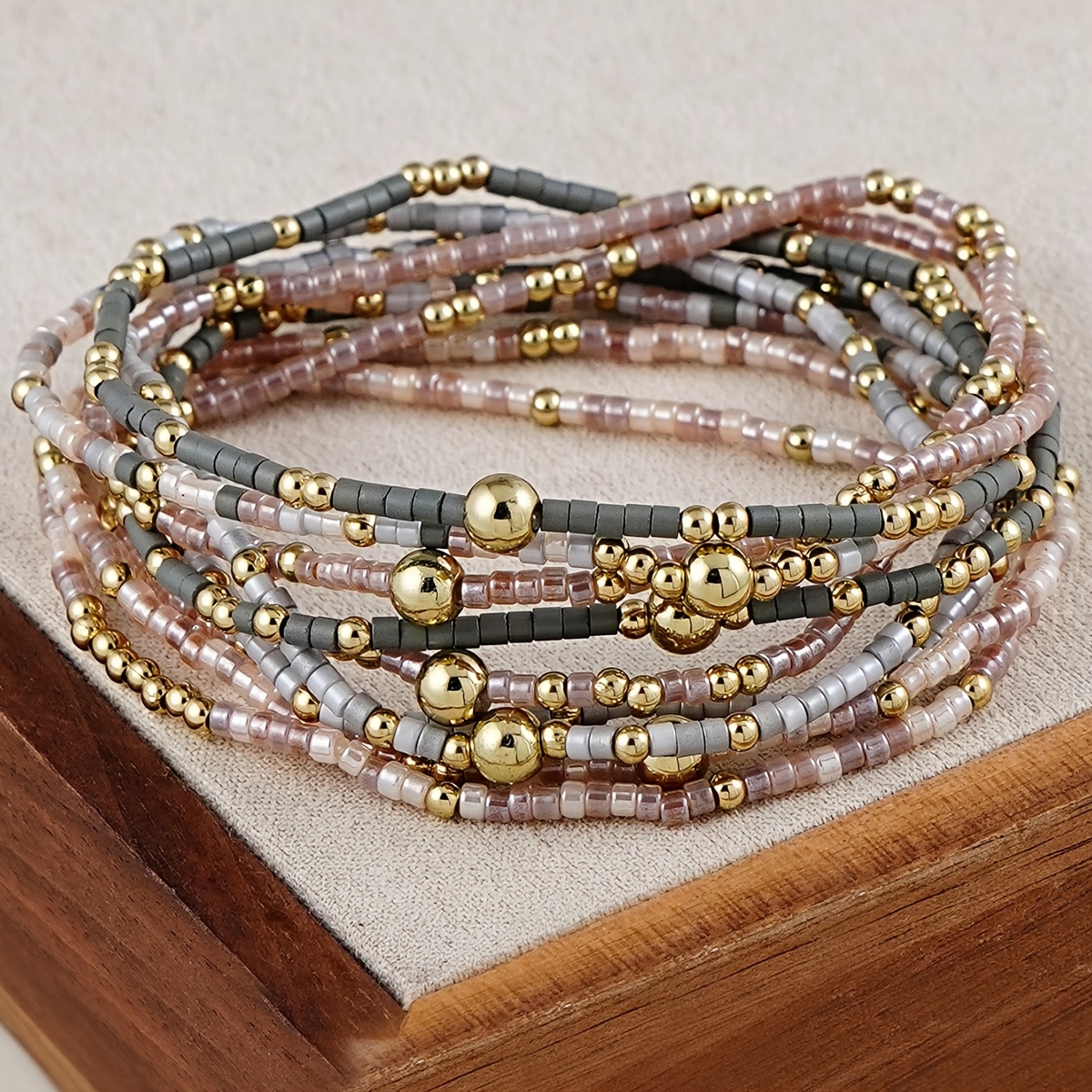 TEMU 9 piezas CCB Cuentas de Arroz Hechas a para Enhebrar, de Pulsera Elástica con Cuentas de Arroz Delgadas de Estilo Bohemio, Cuentas Grises Mate